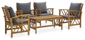 vidaXL 5 pcs conjunto lounge de jardim com almofadões acácia maciça