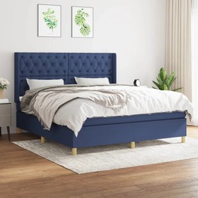 vidaXL Cama com molas/colchão 160x200 cm tecido azul