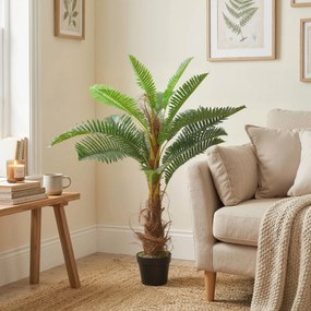 Palmeira artificial de 100 cm com 21 folhas em PEVA, planta decorativa com vaso de plástico, verde