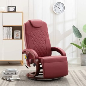 vidaXL Cadeira massagens reclinável TV couro artificial vermelho tinto