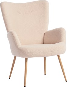 Poltrona de sala, poltrona auxiliar estofada em tecido bouclé com encosto alto e braços, 71 x 74 x 97,5 cm, bege