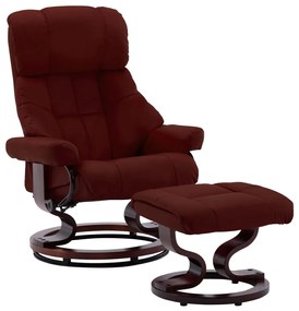 vidaXL Poltrona reclin. apoio pés couro art./madeira curva verm. tinto