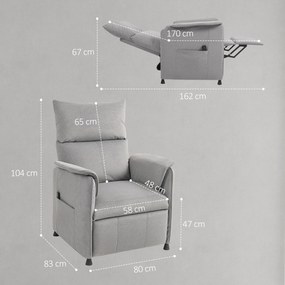 Poltrona relax elétrica com função de memória, 80 x 83 x 104 cm apoio para os pés retrátil, comando à distância, cinzenta