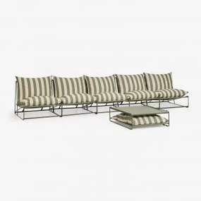 Conjunto De Jardim Com Sofá Modular De 5 Peças E Mesa Auxiliar Conversível Amaro Tapioca Beige - Verde Azeitona Profundo - Sklum