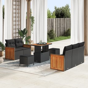 Conjunto de Sofá de Jardim vidaXL 8 Peças com Almofadas Preto Rattan P