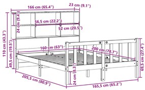 Cama com estante sem colchão 160x200 cm pinho maciço branco
