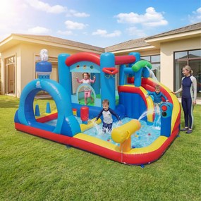 Castelo insuflável Escorrega aquático insuflável com parque infantil (SEM SOPRADOR) , piscina de salpicos, canhão de água e jogos de precisão Multicol
