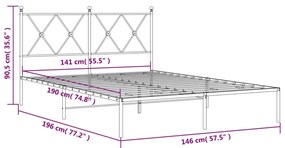 Estrutura de cama com cabeceira 140x190 cm metal branco