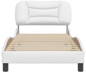 Estrutura de cama c/ cabeceira couro artificial 90x190cm branco
