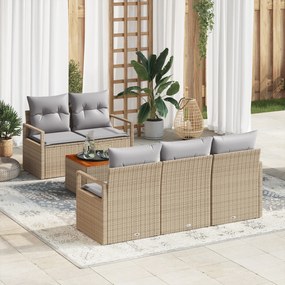 Conjunto de Sofá de Jardim vidaXL 6 Peças com Almofadas Bege Vime Acác