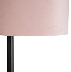 Candeeiro de pé preto com tom de veludo rosa com ouro 40 cm - Simplo Country / Rústico