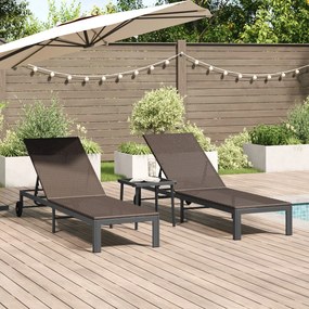 Conjuntos de espreguiçadeiras 2 pcs com rodas e mesa em rattan sintéti