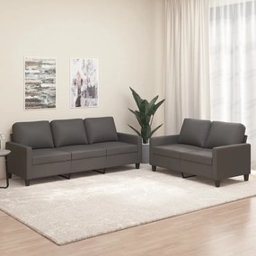 vidaXL 2 pcs conjunto de sofás c/ almofadões couro artificial cinzento