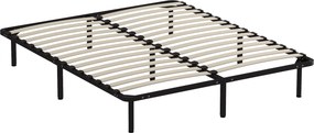 HOMCOM Estrutura de Cama 160x190 cm Cama de Casal em Madeira Maciça com Ripas e Pés Espaço de Armazenamento Abaixo Preto | Aosom Portugal