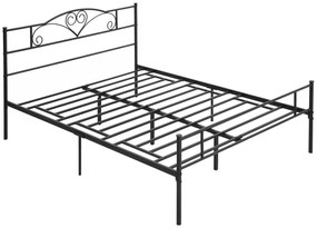 HOMCOM Estrutura de Cama Dupla de Metal para Colchão 150x200cm com Cabeceira e Pés de 31cm Estrutura de Cama de Casa com Espaço em Baixo de Armazenamento 158x211x106cm Preto