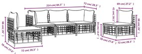 5 pcs conjunto lounge de jardim c/ almofadões vime PE antracite