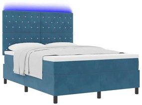 Cama Box Spring vidaXL com Colchão e LED Azul Escuro 140x190 cm Veludo