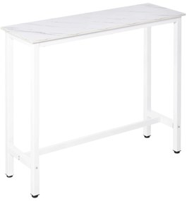 HOMCOM Mesa de Bar Mesa Alta com Bancada de Efeito Marmorizado e Pés de Metal Estilo Moderna para Cozinha Bistro Cafeteria 120x40x100cm Branco