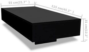 Mesa de Centro Berlim de 115cm - Preto Brilhante - Design Moderno