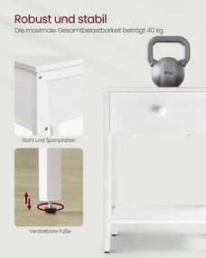 Mesa de cabeceira com estrutura em aço e de fácil montagem 40 x 40 x 55 cm Branco
