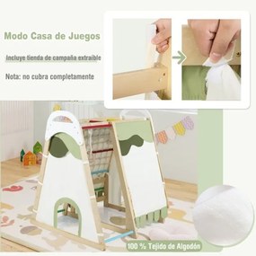 Parque infantil de madeira 6 em 1 com escorrega, barras, argolas, rede, escada e tenda para crianças a partir de 1 ano – Multicolorido