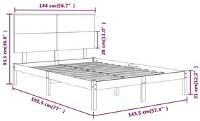 Estrutura de cama 140x190 cm madeira de pinho maciça preto