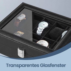 Caixa para relógios com 10 compartimentos 20,2 x 25,5 x 7,8 cm Preto