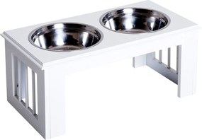 PawHut Estação de alimentação para cães, antiderrapante, 58,4 x 30,5 x 25,4cm, Branco, 2L por tigela | Aosom Portugal