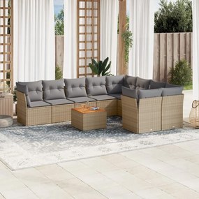 10 pcs conj. sofás jardim c/ almofadões vime PE bege misturado