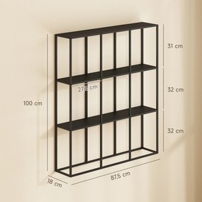 Prateleira de parede industrial com 9 compartimentos 87,5 x 18 x 100 cm, prateleira modular em metal para objetos de coleção, preta
