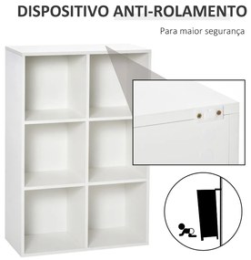 Estante para Livros Estante de Madeira de 3 Níveis com 6 Compartimentos de Armazenamento para Sala de Estar Dormitório Escritório 65,5x30x97,5cm Branc