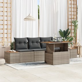 vidaXL Conjunto de Jantar de Jardim com 5 Peças com Almofadas Cinza em Rattan de Polietileno e Acácia