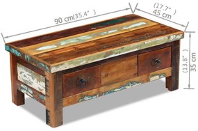 Mesa de centro + gavetas 90x45x35 cm madeira reciclada maciça