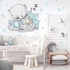 Autocolante de parede - Urso com um livro e um coelho com corações