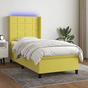 vidaXL Cama box spring c/ colchão e LED 100x200 cm tecido verde