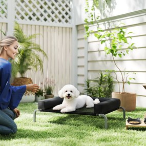 Cama elevada refrescante para cães, cama portátil para cães para interior e exterior, 90 x 65 x 30 cm, preta