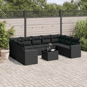 10 pcs conjunto sofás de jardim c/ almofadões vime PE preto
