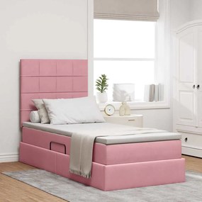 vidaXL Cama com arrumação e LED com colchão Rosa 90 x 190 cm Veludo