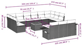 14 pcs conj. sofás jardim c/ almofadões vime PE bege misturado