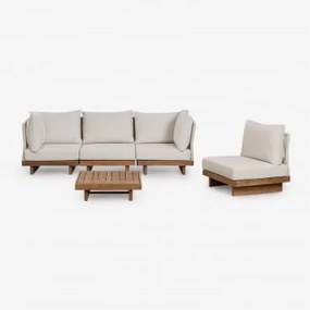 Sofá De Canto Modular Dailin De 4 Peças E Mesa De Centro Em Madeira De Acácia Castanho Acácia - Sklum