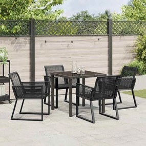 Conjunto de jantar de jardim de 5 peças em rattan sintético preto