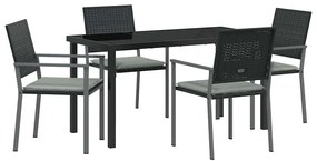 Conjunto de Jantar de Jardim com 5 Peças e Almofadas, Preto, Polyratta