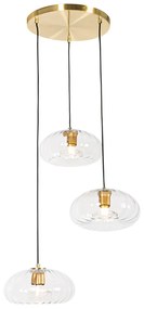 Candeeiro de suspensão Art Deco dourado com vidro redondo 3 luzes - Ayesha Art Deco