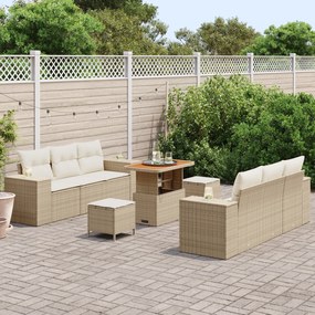 Conjunto de Sofá de Jardim de 9 Peças com Almofadas Bege Vime Sintétic