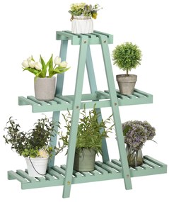 Outsunny Suporte de Madeira para Plantas Suporte para Flores de 3 Níveis Prateleira Decorativa de Plantas para Interior Exterior 46x26x76cm Verde