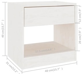 Mesa de cabeceira 40x31x40 cm pinho maciço branco