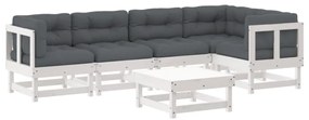 vidaXL 6pcs conjunto lounge jardim c/ almofadões madeira maciça branco