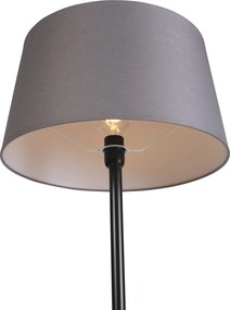 Candeeiro de pé preto com abajur de linho cinzento escuro 45 cm - Simplo
