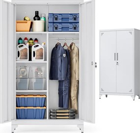 Armário arrumação multifuncional com 2 portas e 5 compartimentos, 80 x 40 x 165 cm, cinzento mate