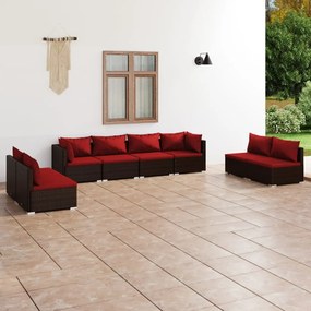 vidaXL 8 pcs conjunto lounge jardim c/ almofadões vime PE castanho
